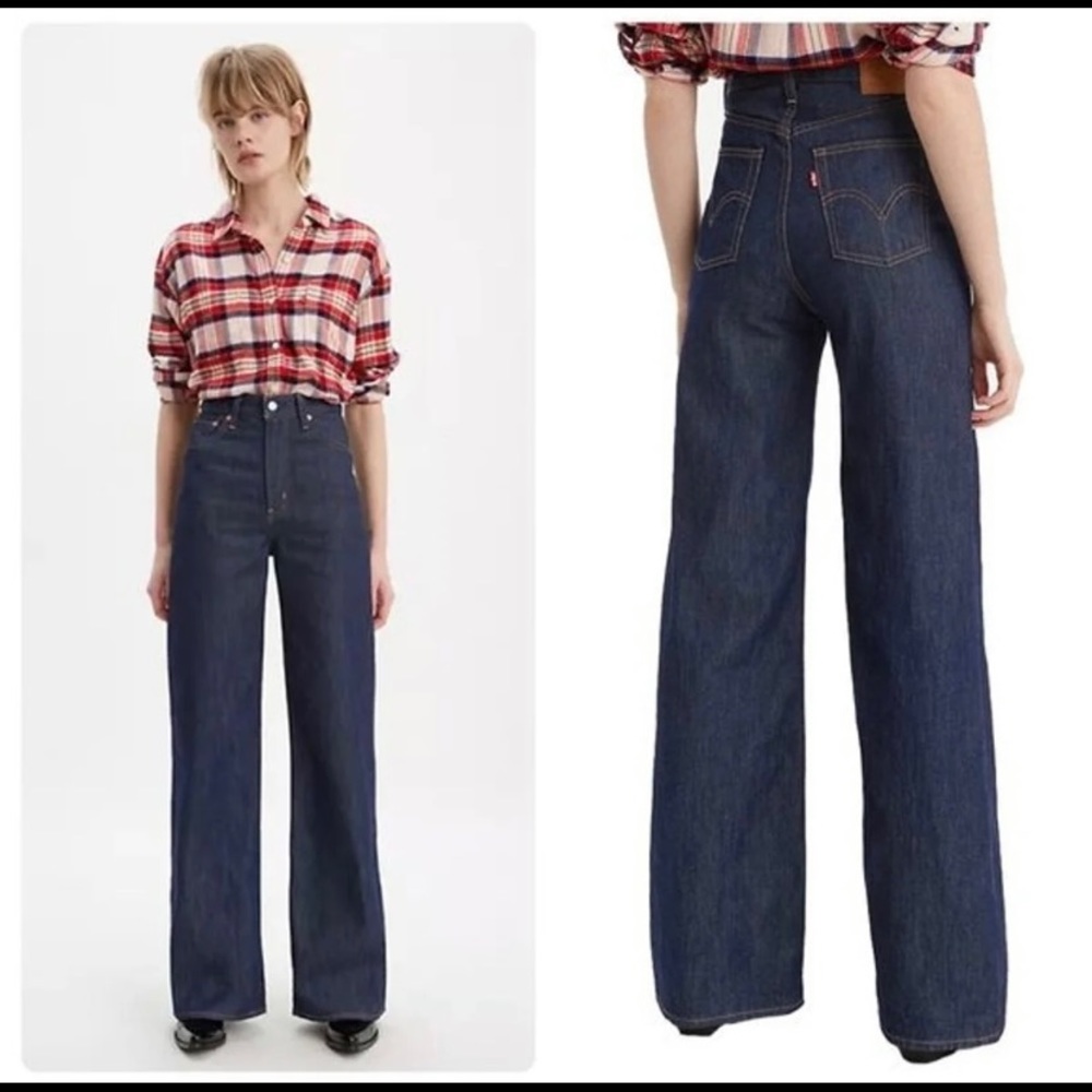 Levis Ribcage Wide Leg Jeans in Dark Wash